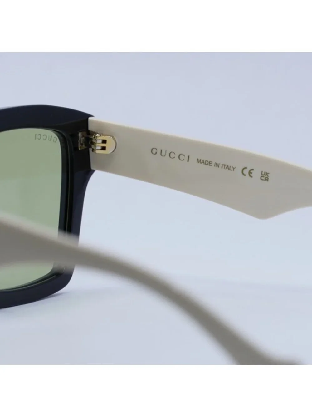 Gucci GG0962S 004 Sunglasses Black White Square Frame, Green Lenses